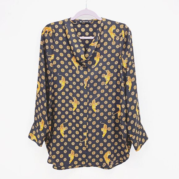 Zara Tiger Print Cowl Neck Blouse - Picture 1 of 12